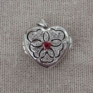Silver Heart Locket with Red Gemstone With Message For Mom & NWT Jewelry Box